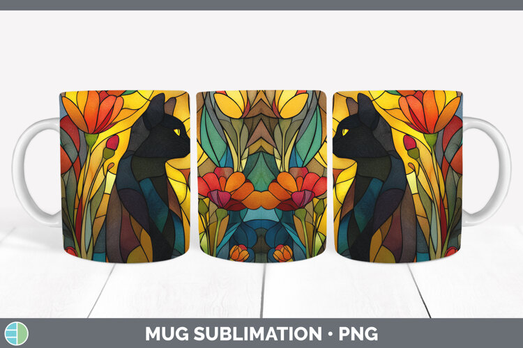 GorgeousCats Stained Glass Wild Flowers Mug Wrap design.
