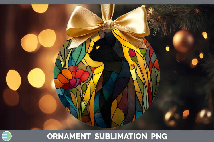 Black Cat Ornament Cats Stained Glass Wild Flowers Sublimati