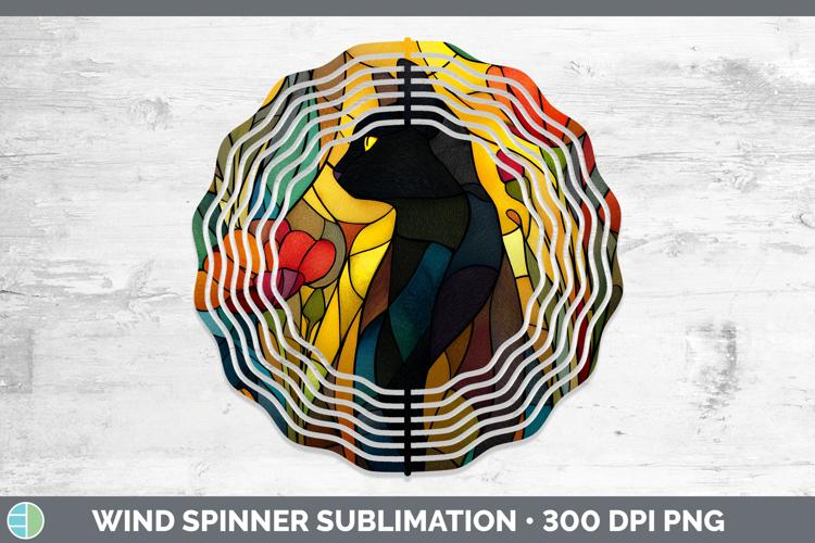 Black Cat Wind Spinner Cats Stained Glass Wild Flowers Subli