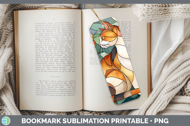 Calico Cat Bookmark Cats Stained Glass Wild Flowers Sublimat