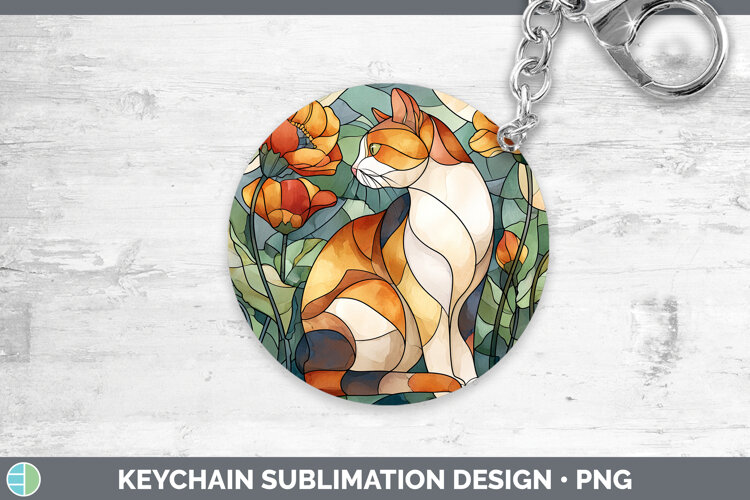 GorgeousCats Stained Glass Wild Flowers Keychain design.
