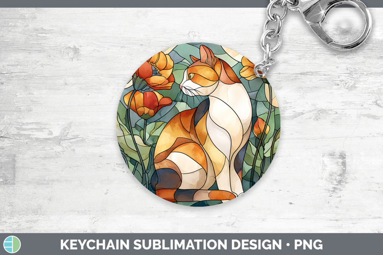 Calico Cat Keychain Cats Stained Glass Wild Flowers Sublimat