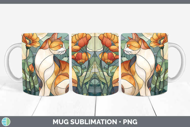 GorgeousCats Stained Glass Wild Flowers Mug Wrap design.