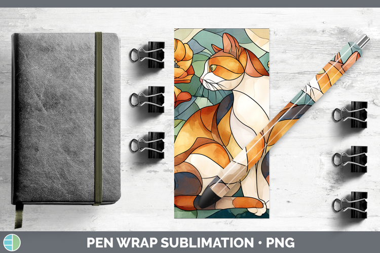 Calico Cat Pen Wrap Cats Stained Glass Wild Flowers Sublimat