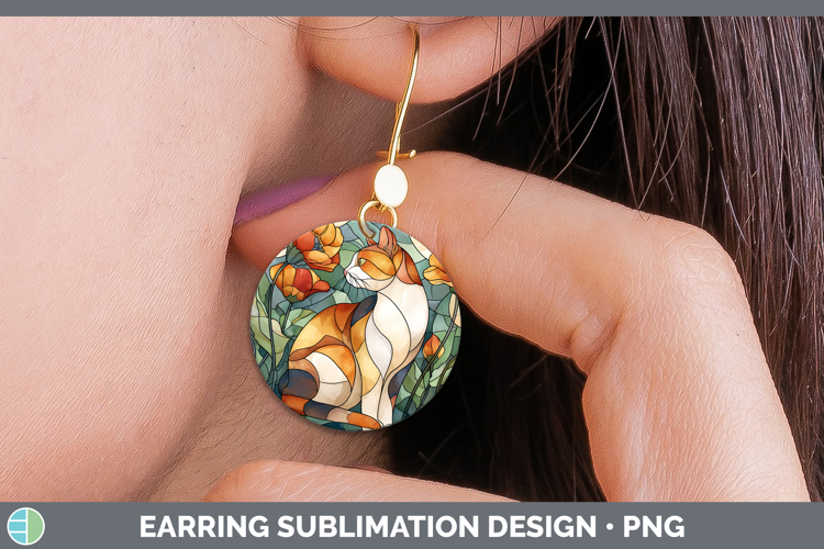 Calico Cat Round Earrings Cats Stained Glass Wild Flowers Su