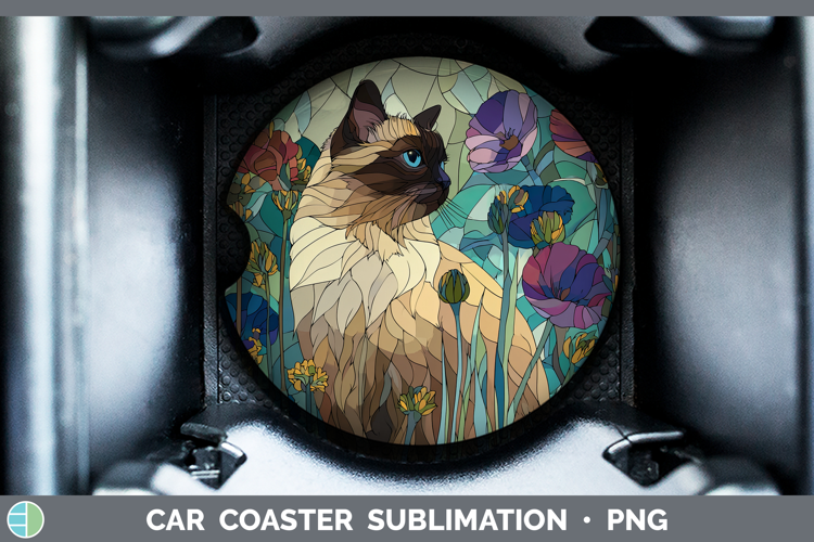 Himalayan Cat Car Coaster Cats Stained Glass Wild Flowers Su