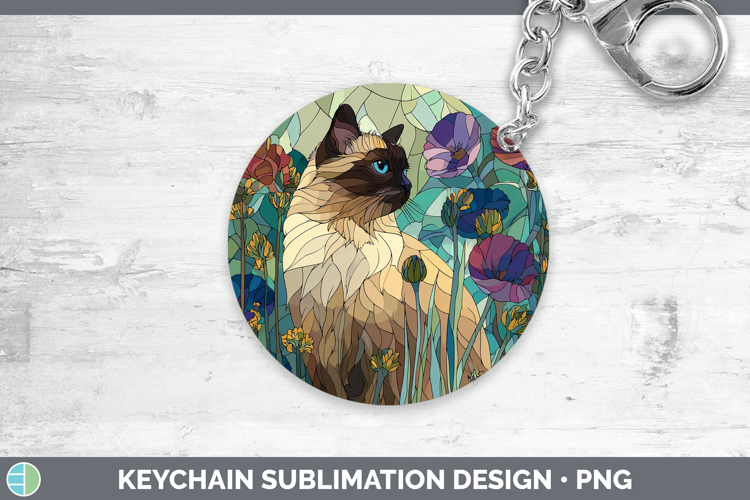 Himalayan Cat Keychain Cats Stained Glass Wild Flowers Subli