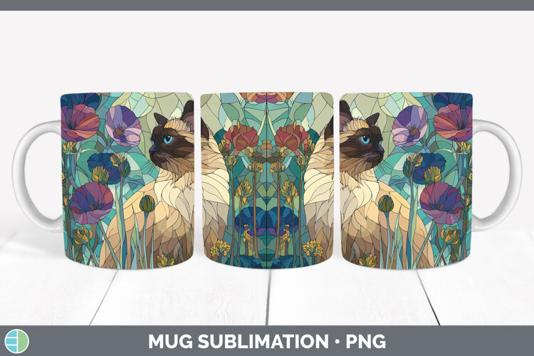 GorgeousCats Stained Glass Wild Flowers Mug Wrap design.