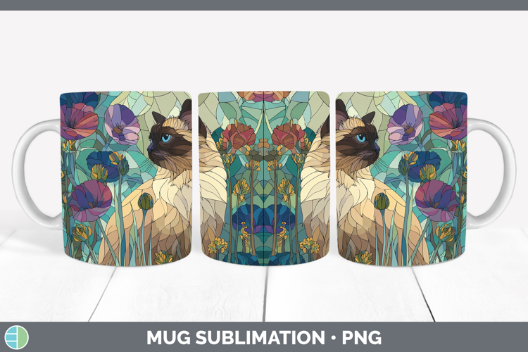 Himalayan Cat Mug Wrap Cats Stained Glass Wild Flowers Subli