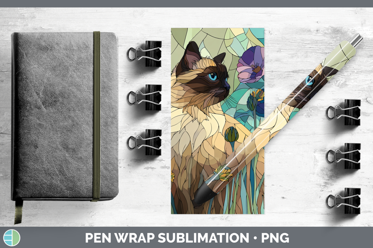 Himalayan Cat Pen Wrap Cats Stained Glass Wild Flowers Subli
