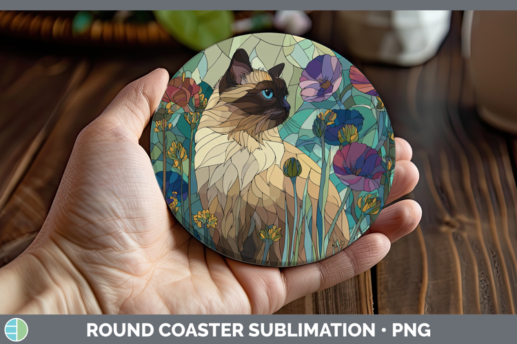 Himalayan Cat Round Coaster Cats Stained Glass Wild Flowers
