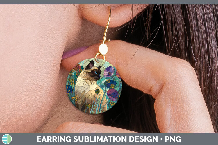 GorgeousCats Stained Glass Wild Flowers Round Earrings design.