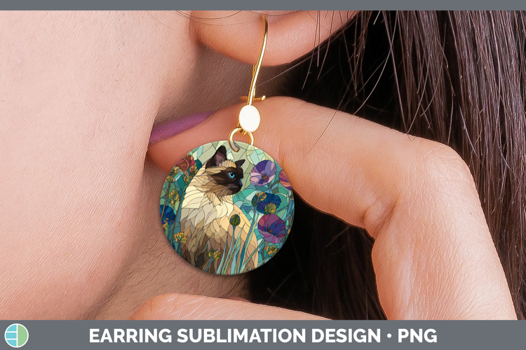 Himalayan Cat Round Earrings Cats Stained Glass Wild Flowers