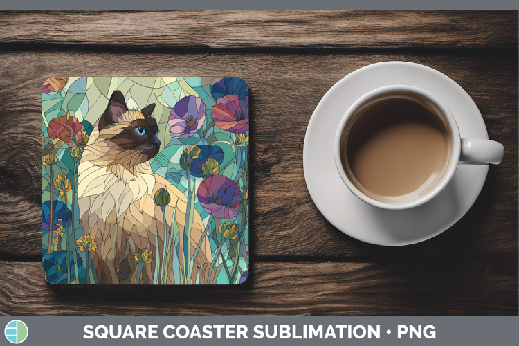 Himalayan Cat Square Coaster Cats Stained Glass Wild Flowers
