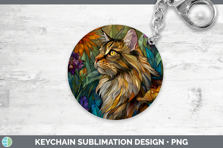 Maine Coon Cat Keychain Cats Stained Glass Wild Flowers Subl