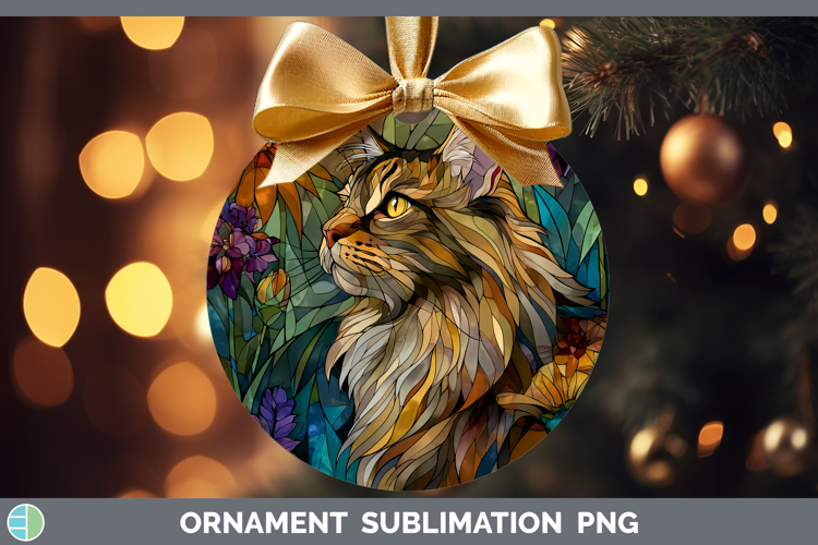 Maine Coon Cat Ornament Cats Stained Glass Wild Flowers Subl