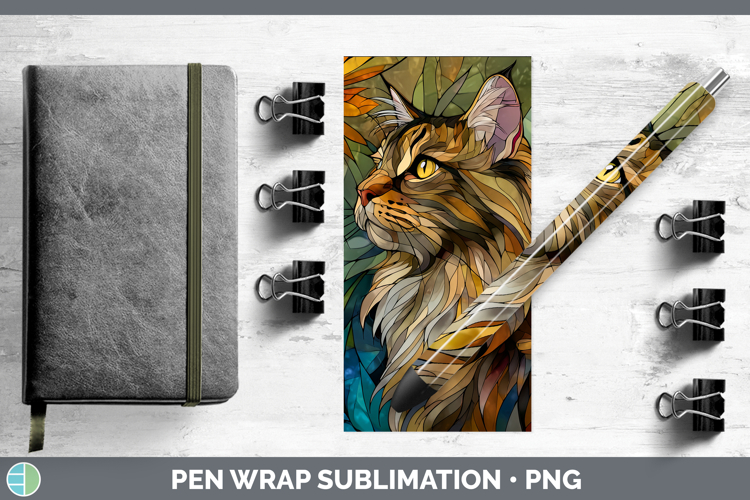 Maine Coon Cat Pen Wrap Cats Stained Glass Wild Flowers Subl
