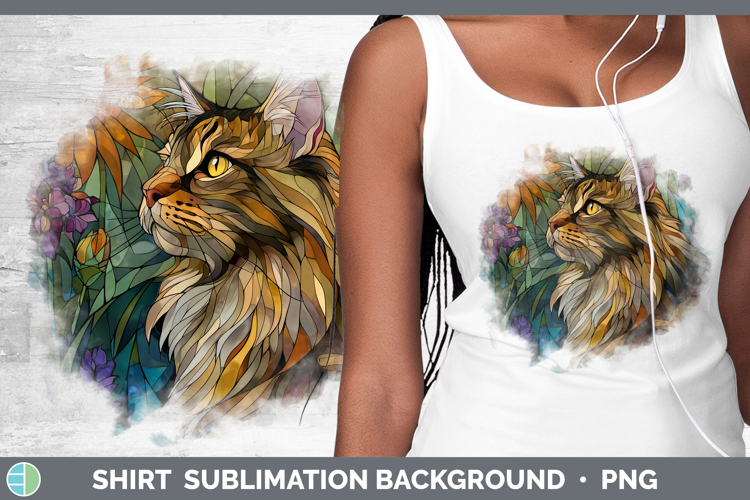 Maine Coon Cat Shirt Cats Stained Glass Wild Flowers Sublima
