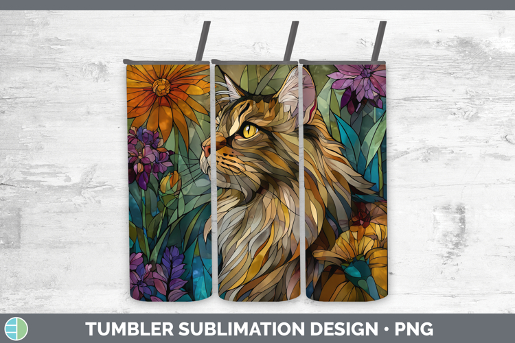 Maine Coon Cat Tumbler Cats Stained Glass Wild Flowers Subli
