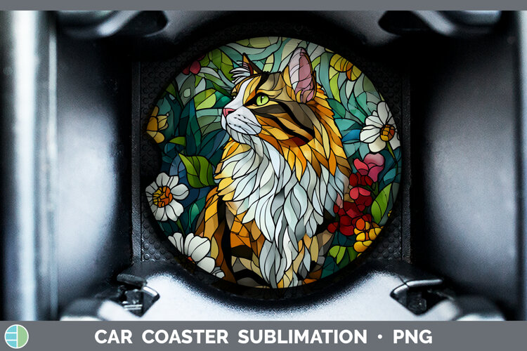 GorgeousCats Stained Glass Wild Flowers Car Coaster design.