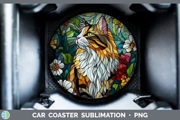 Norwegian Forest Cat Car Coaster Cats Stained Glass Wild Flo