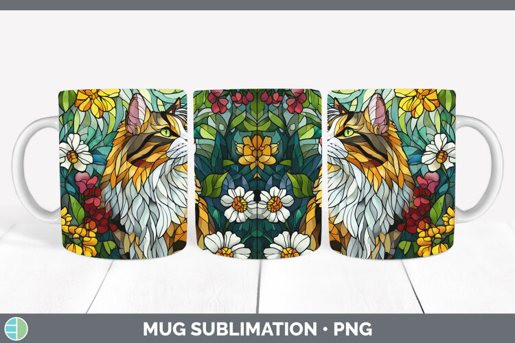 GorgeousCats Stained Glass Wild Flowers Mug Wrap design.