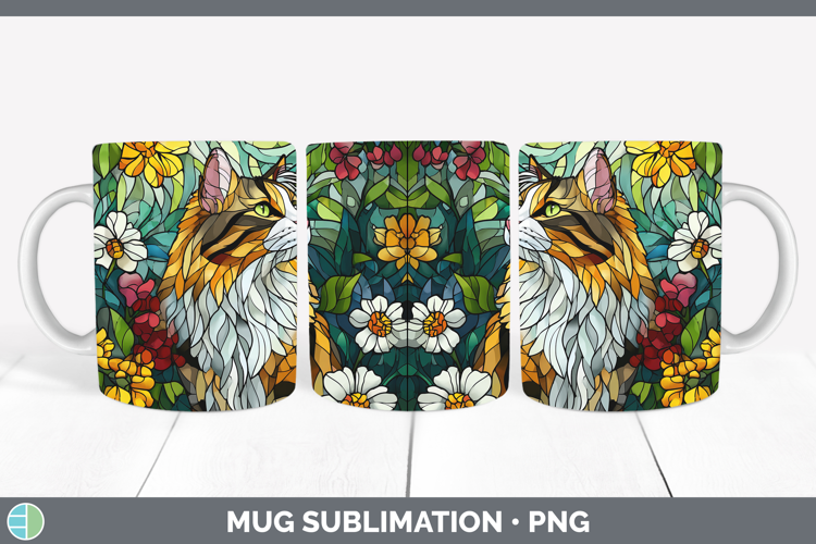 Norwegian Forest Cat Mug Wrap Cats Stained Glass Wild Flower