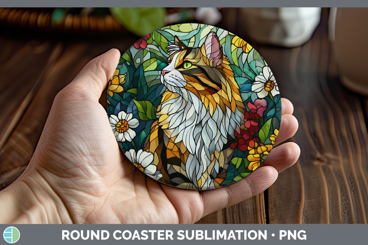 Norwegian Forest Cat Round Coaster Cats Stained Glass Wild F