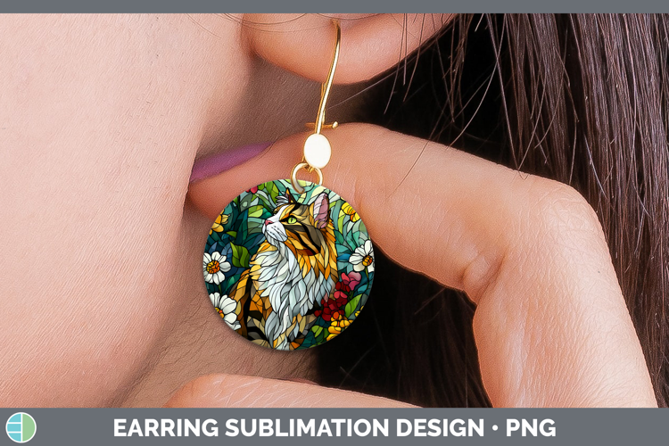 Norwegian Forest Cat Round Earrings Cats Stained Glass Wild