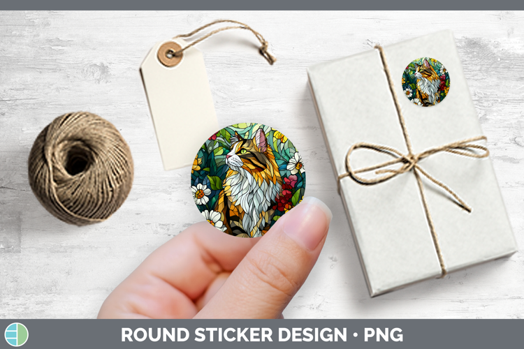 Cats Stained Glass Wild Flowers Norwegian Forest Cat Sticker