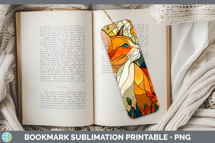 Orange Cat Bookmark Cats Stained Glass Wild Flowers Sublimat