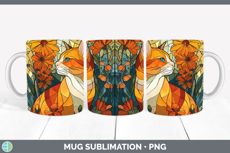 GorgeousCats Stained Glass Wild Flowers Mug Wrap design.