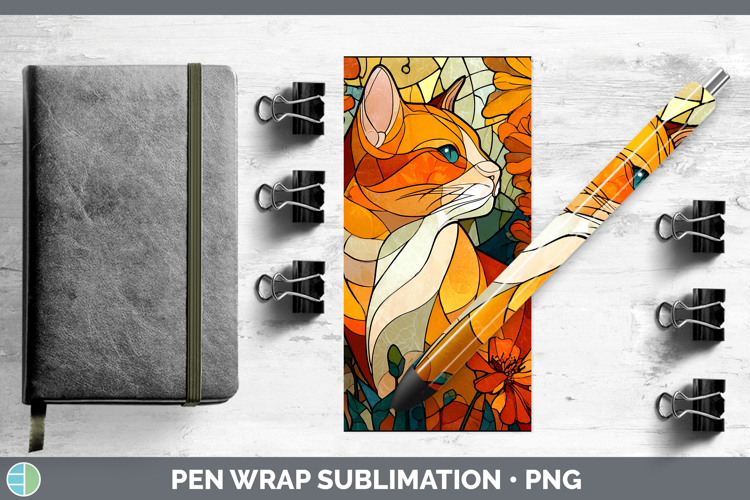 Orange Cat Pen Wrap Cats Stained Glass Wild Flowers Sublimat