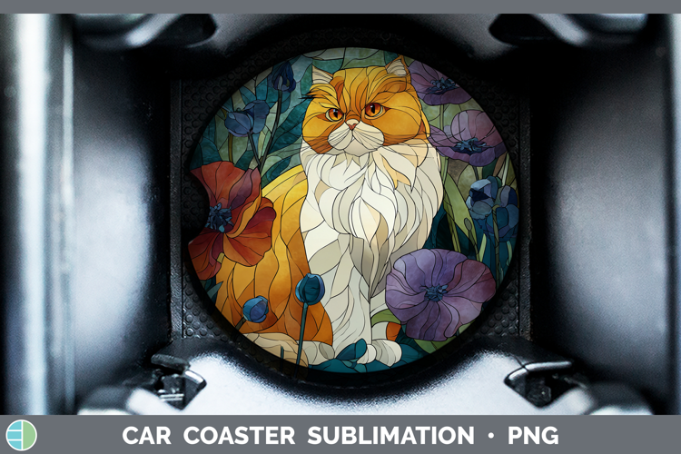 Persian Cat Car Coaster Cats Stained Glass Wild Flowers Subl