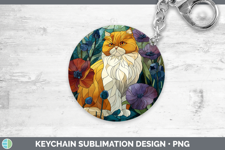 Persian Cat Keychain Cats Stained Glass Wild Flowers Sublima