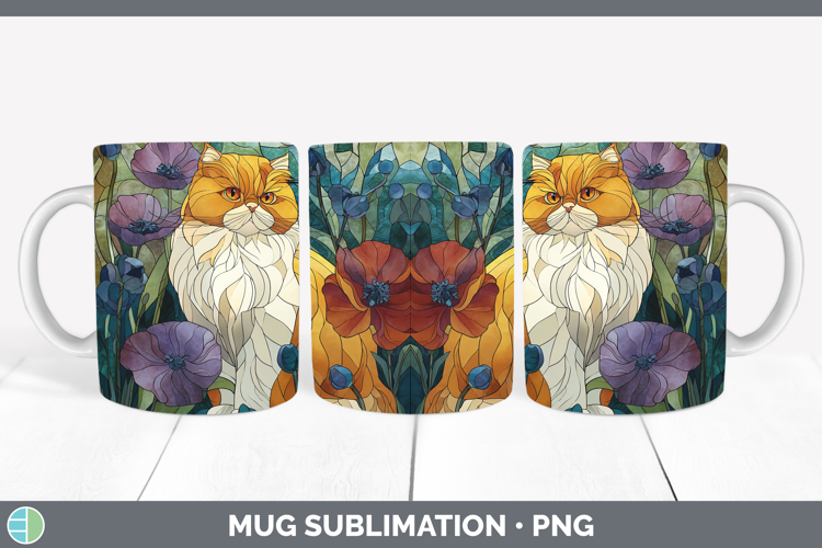 Persian Cat Mug Wrap Cats Stained Glass Wild Flowers Sublima