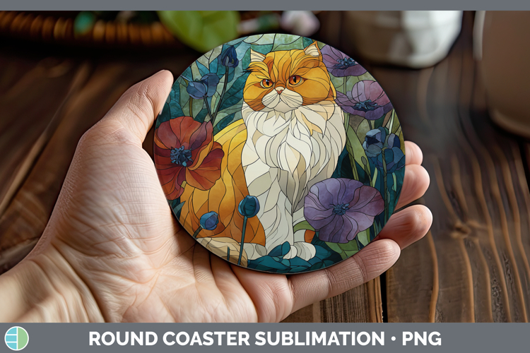 GorgeousCats Stained Glass Wild Flowers Round Coaster design.