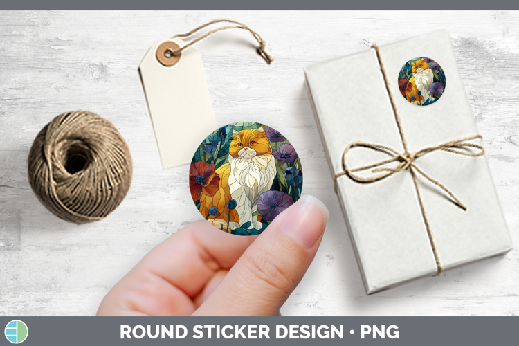 Cats Stained Glass Wild Flowers Persian Cat Stickers | Round