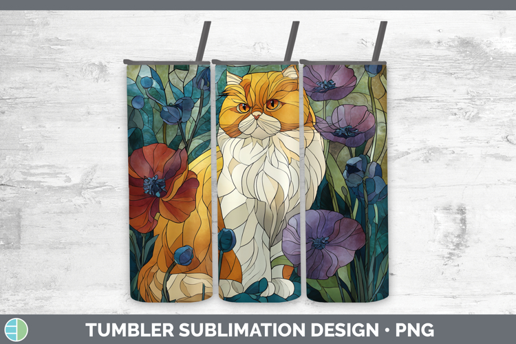 Persian Cat Tumbler Cats Stained Glass Wild Flowers Sublimat