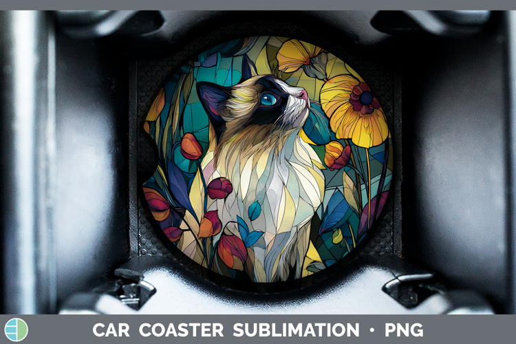 Ragdoll Cat Car Coaster Cats Stained Glass Wild Flowers Subl