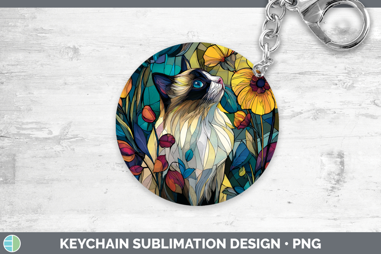 Ragdoll Cat Keychain Cats Stained Glass Wild Flowers Sublima