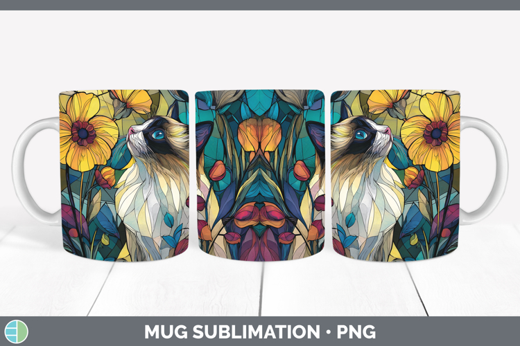 Ragdoll Cat Mug Wrap Cats Stained Glass Wild Flowers Sublima
