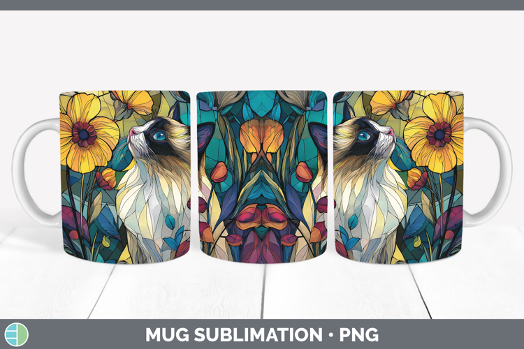 Ragdoll Cat Mug Wrap Cats Stained Glass Wild Flowers Sublima