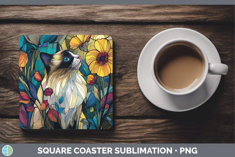 Ragdoll Cat Square Coaster Cats Stained Glass Wild Flowers S