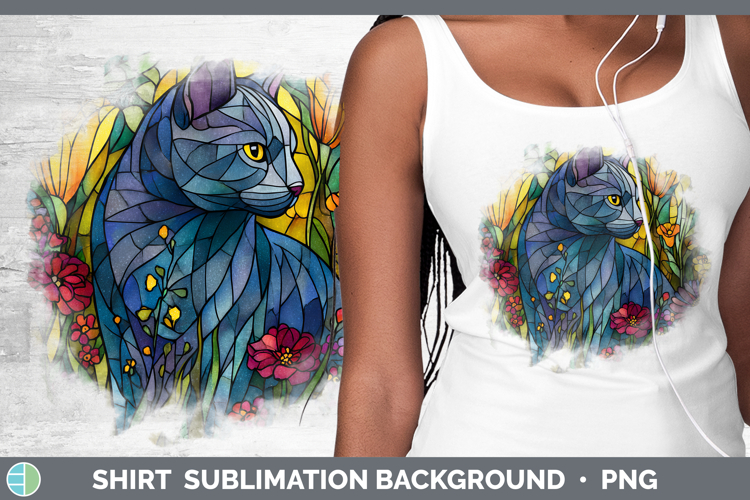 Russian Blue Cat Shirt Cats Stained Glass Wild Flowers Subli
