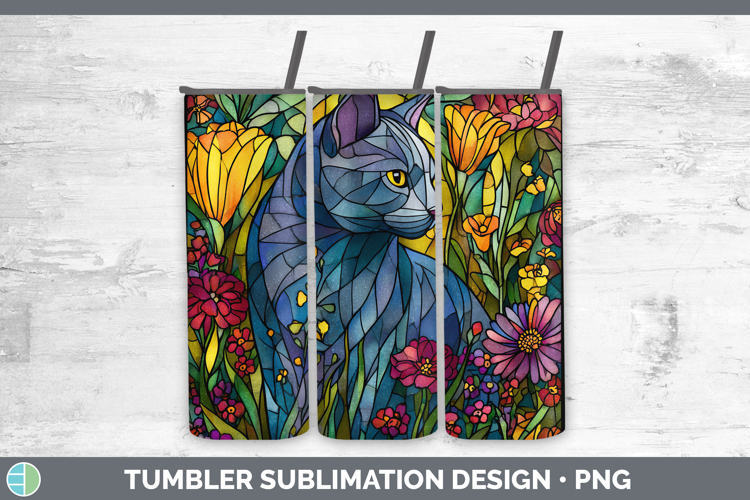 Russian Blue Cat Tumbler Cats Stained Glass Wild Flowers Sub