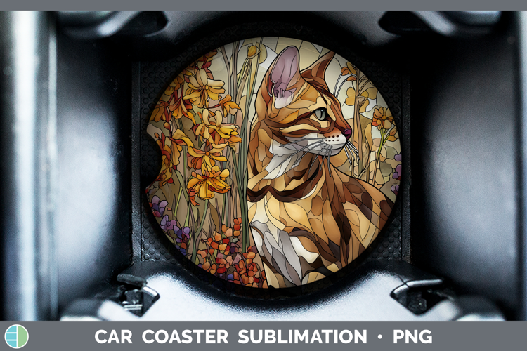 Savannah Cat Car Coaster Cats Stained Glass Wild Flowers Sub