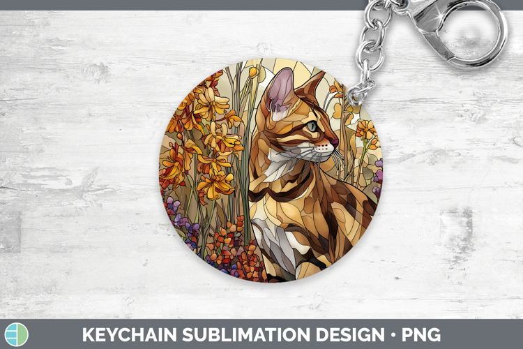 Savannah Cat Keychain Cats Stained Glass Wild Flowers Sublim