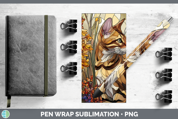 Savannah Cat Pen Wrap Cats Stained Glass Wild Flowers Sublim