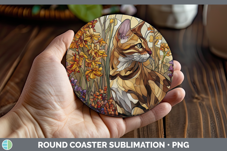 Savannah Cat Round Coaster Cats Stained Glass Wild Flowers S
